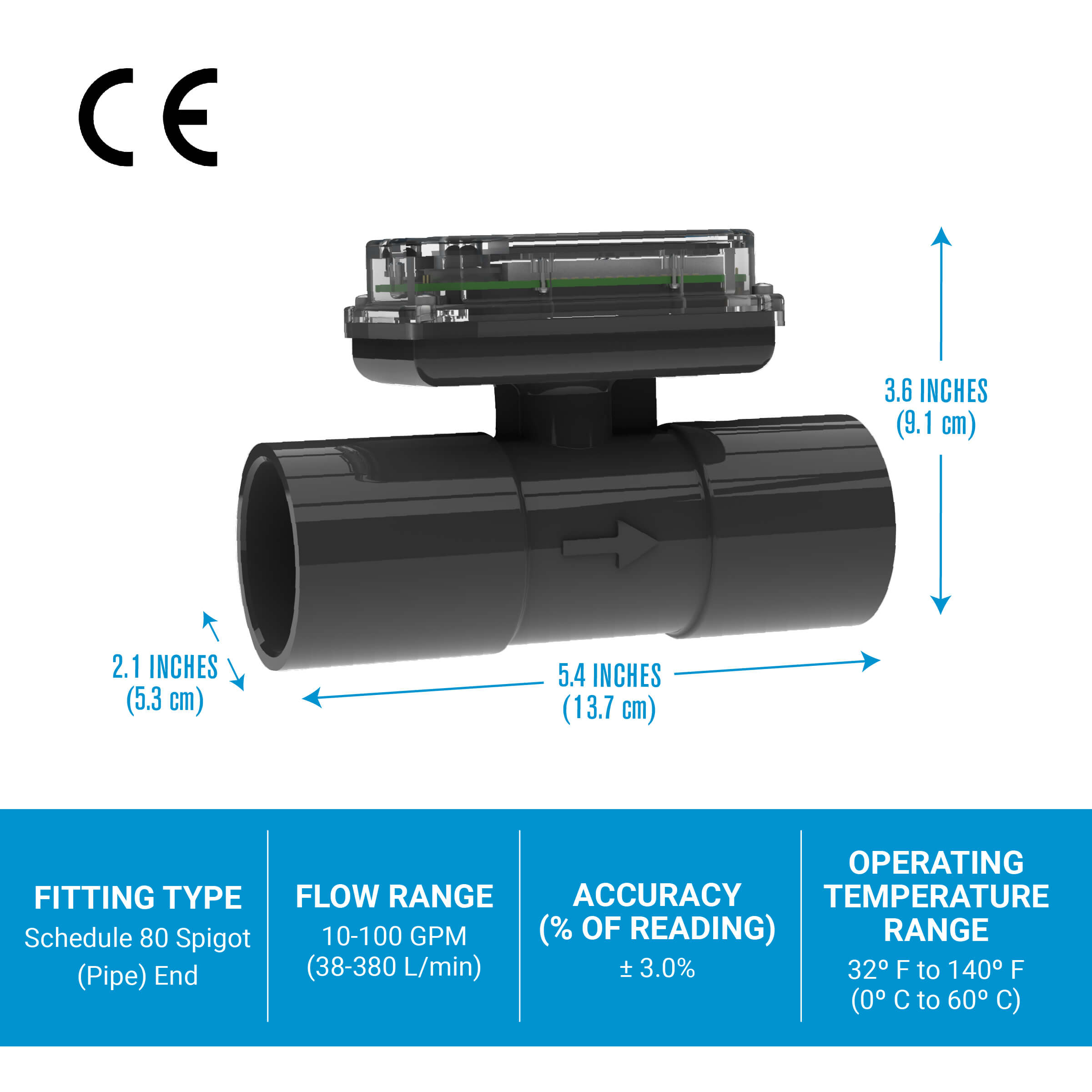 1-1/2" Turbine PVC Spigot Flow Meter with Digital Display