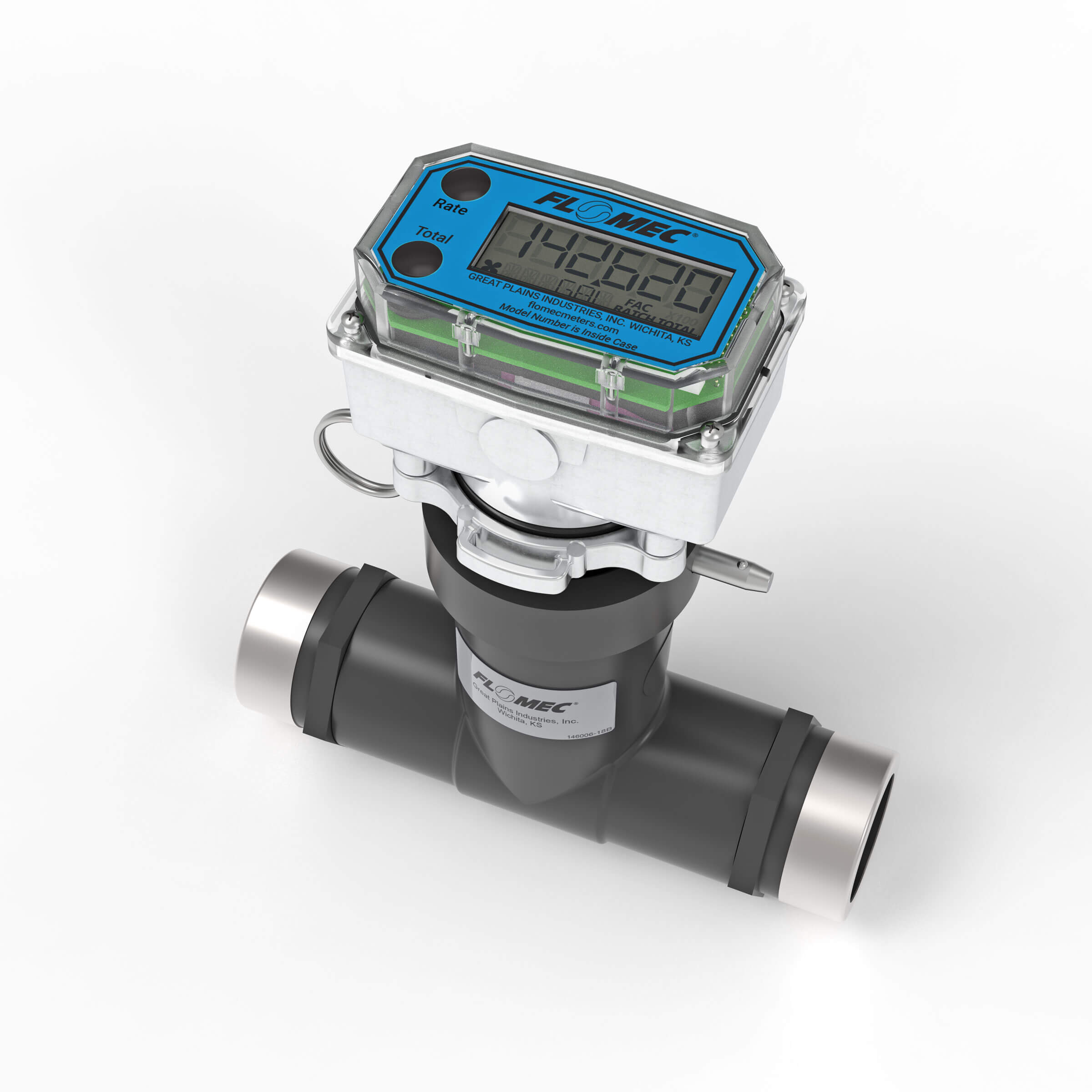 1" Ultrasonic Flow Meter with Digital Display, Schedule 80 PVC Tee, NPT (Female)