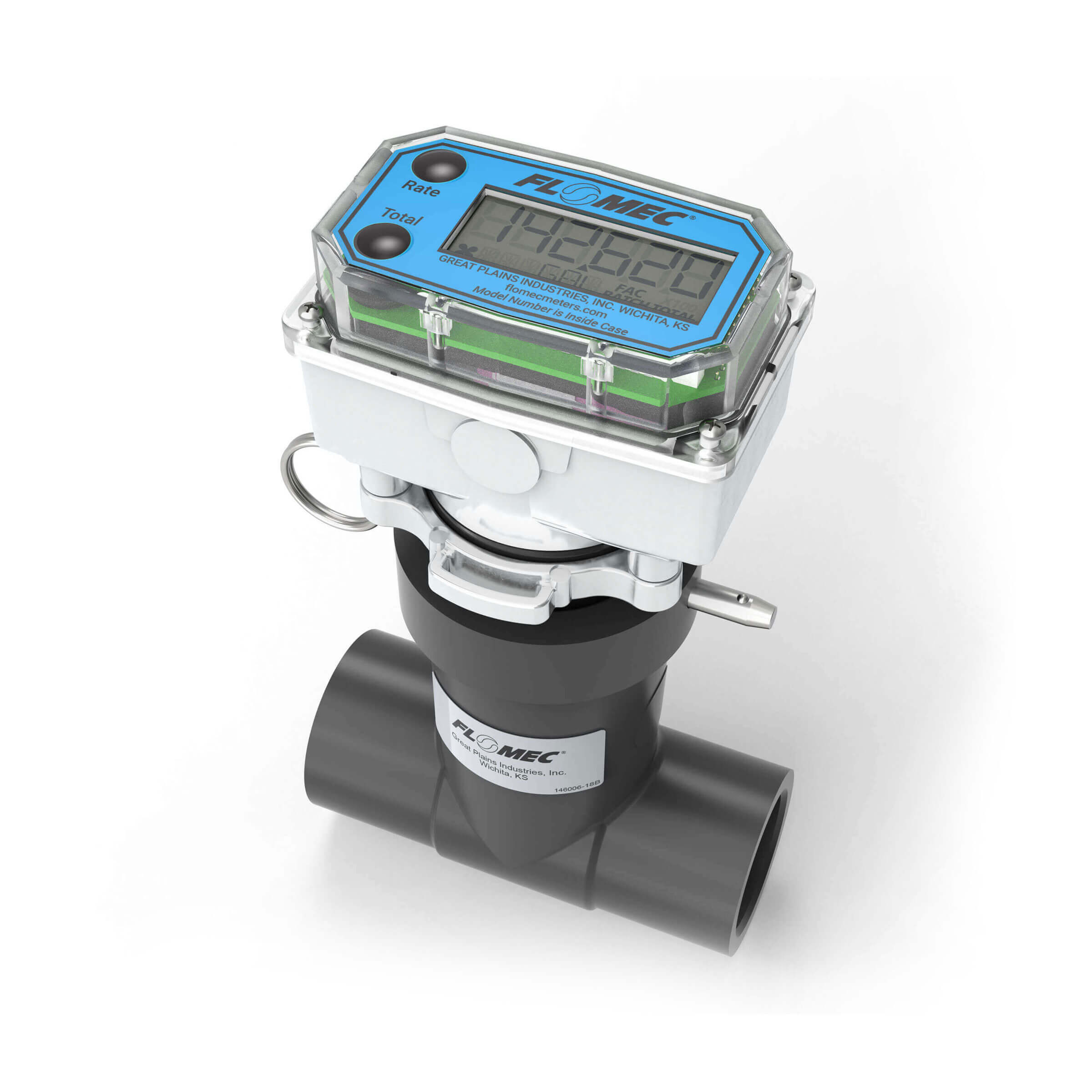 1" Ultrasonic Flow Meter with Digital Display, Schedule 80 PVC Tee, Socket