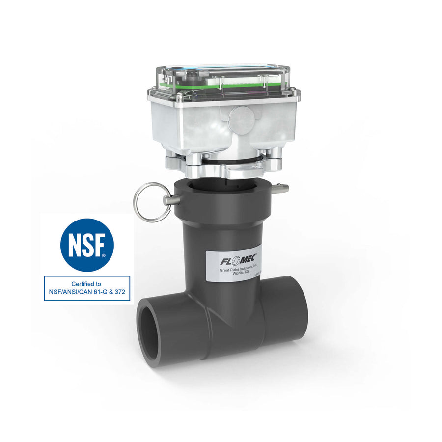 1" Ultrasonic Flow Meter with Digital Display, Schedule 80 PVC Tee, Socket