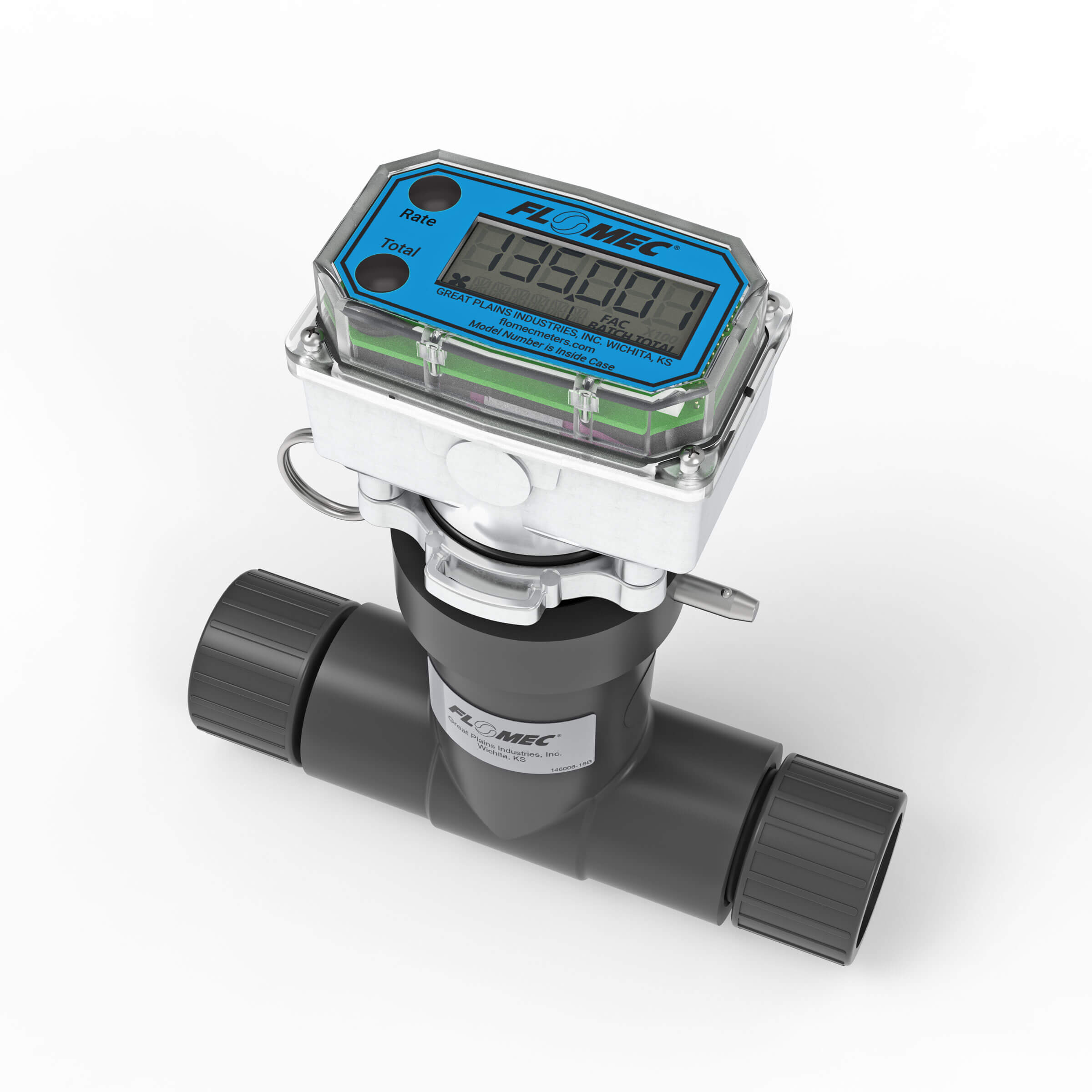 1" Ultrasonic Flow Meter with Digital Display, Schedule 80 PVC Tee, BSPT (Female)