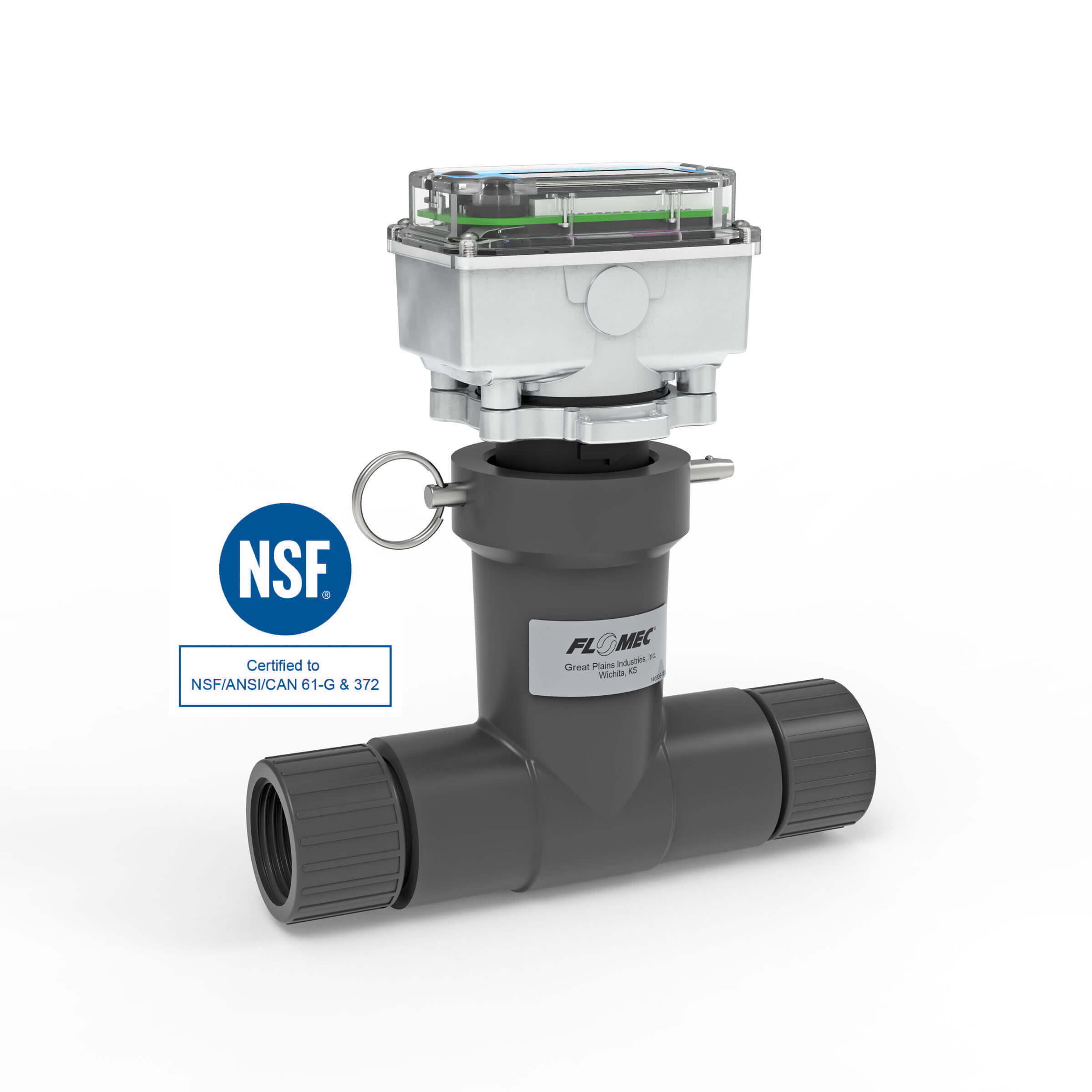 1" Ultrasonic Flow Meter with Digital Display, Schedule 80 PVC Tee, BSPT (Female)
