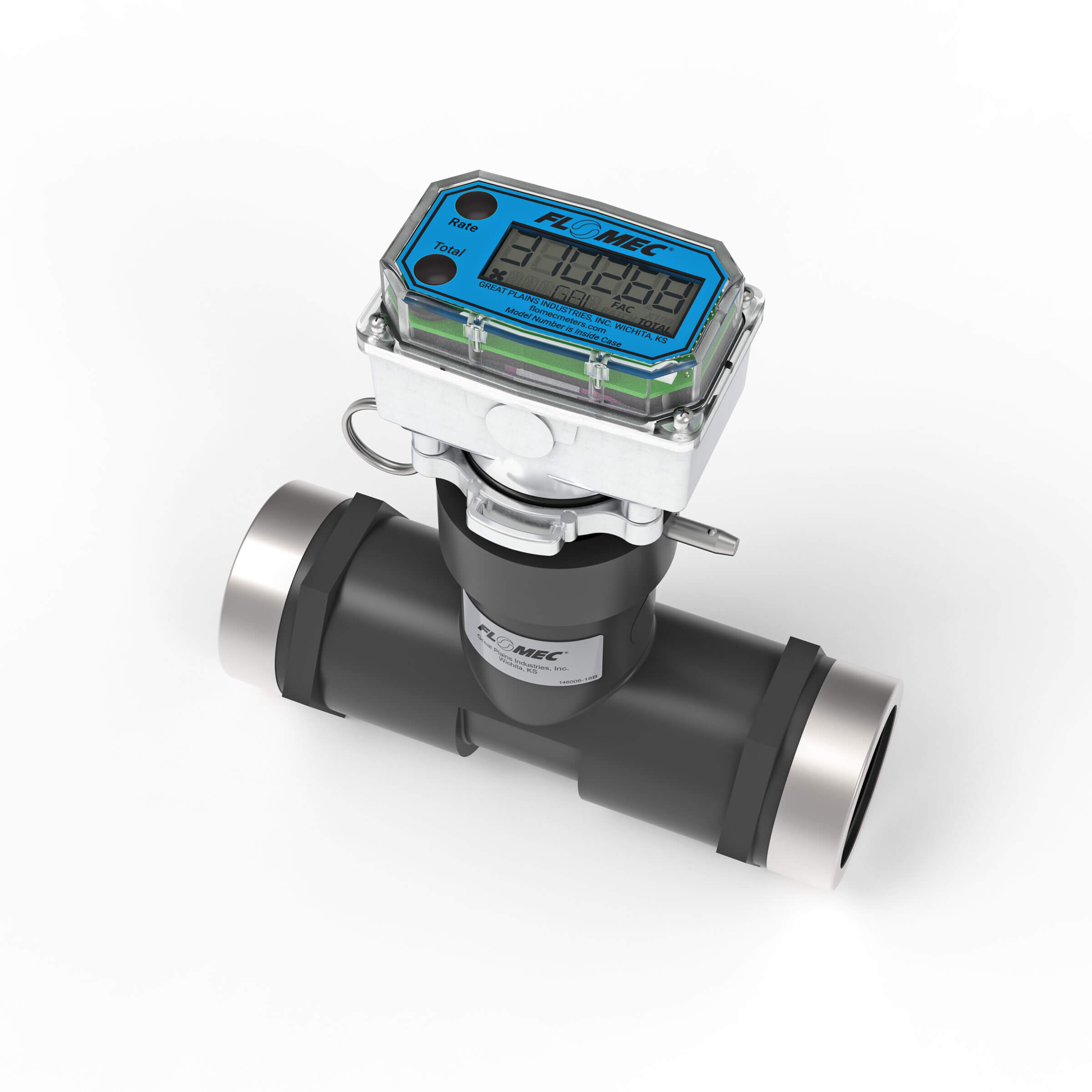 1-1/2" Ultrasonic Flow Meter with Digital Display, Schedule 80 PVC Tee, NPT (Female)