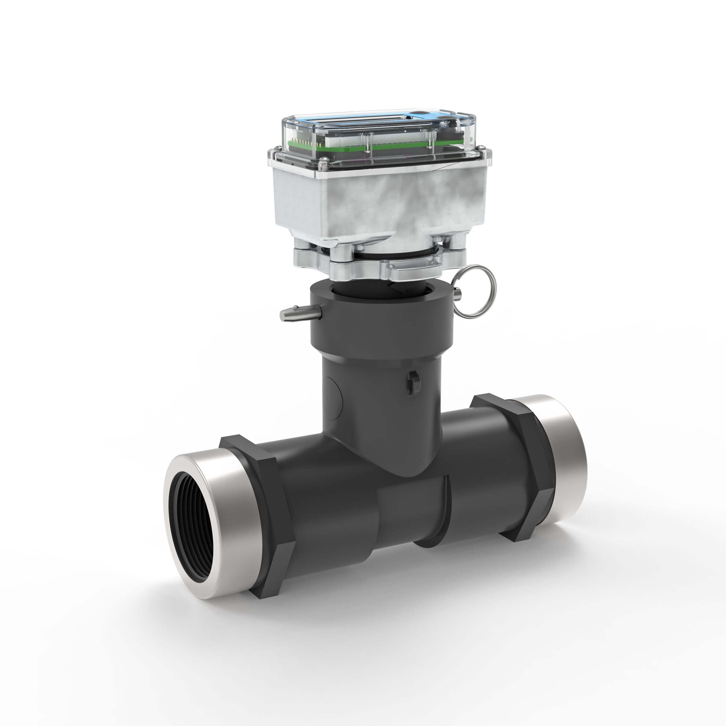 1-1/2" Ultrasonic Flow Meter with Digital Display, Schedule 80 PVC Tee, NPT (Female)