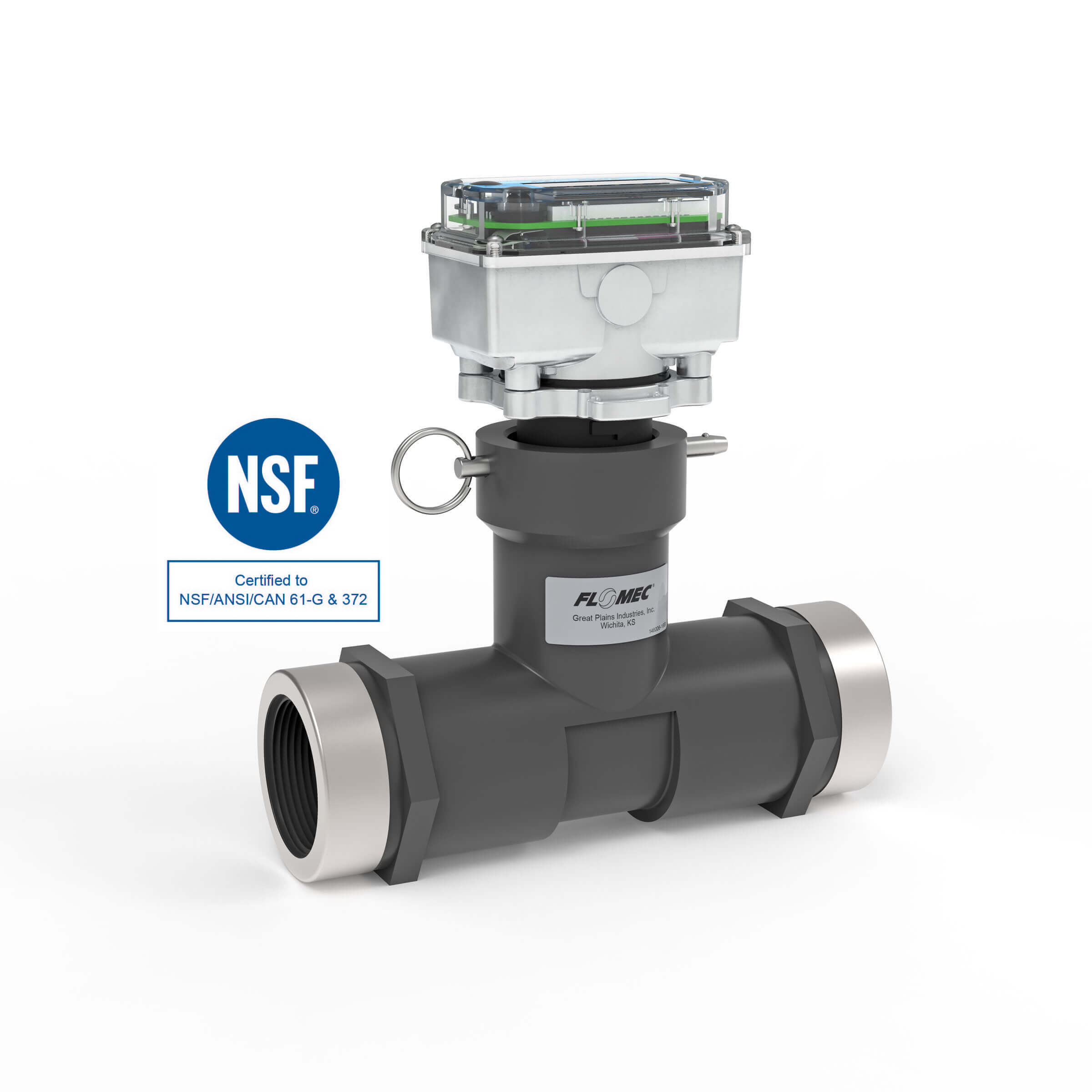 1-1/2" Ultrasonic Flow Meter with Digital Display, Schedule 80 PVC Tee, NPT (Female)