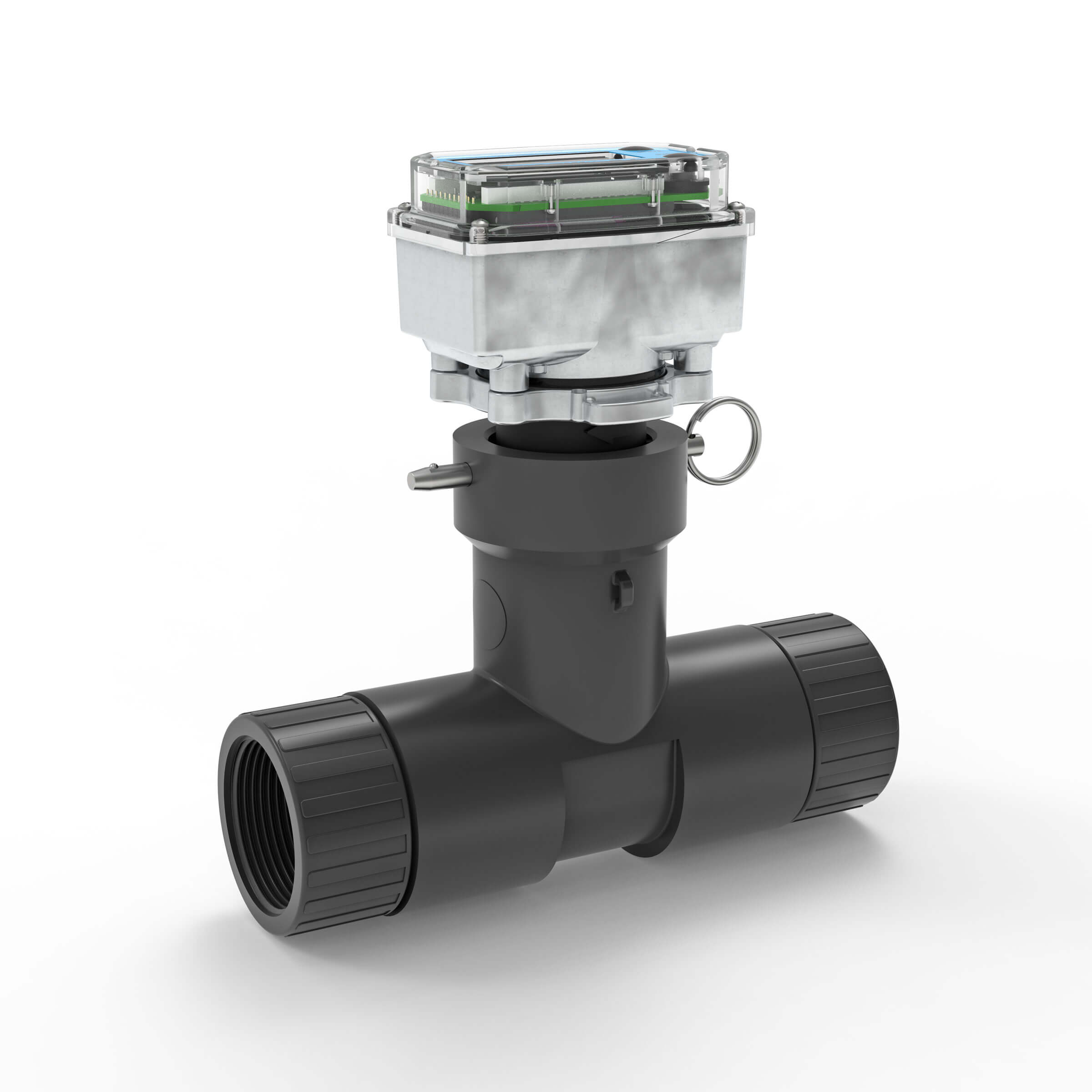 1-1/2" Ultrasonic Flow Meter with Digital Display, Schedule 80 PVC Tee, BSPT (Female)