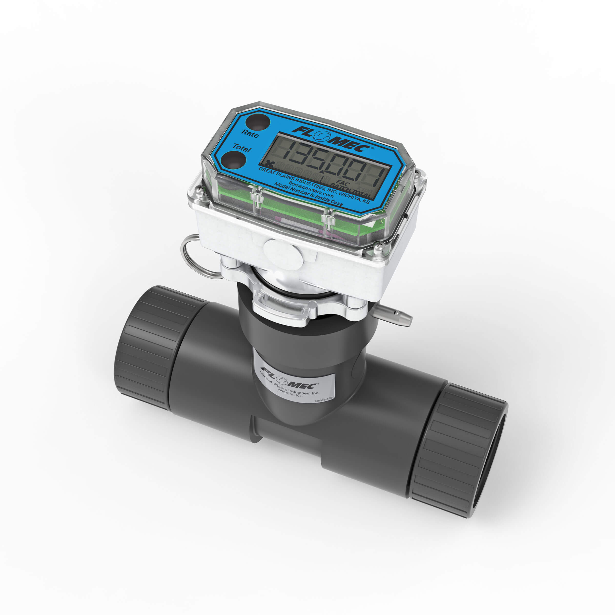 1-1/2" Ultrasonic Flow Meter with Digital Display, Schedule 80 PVC Tee, BSPT (Female)