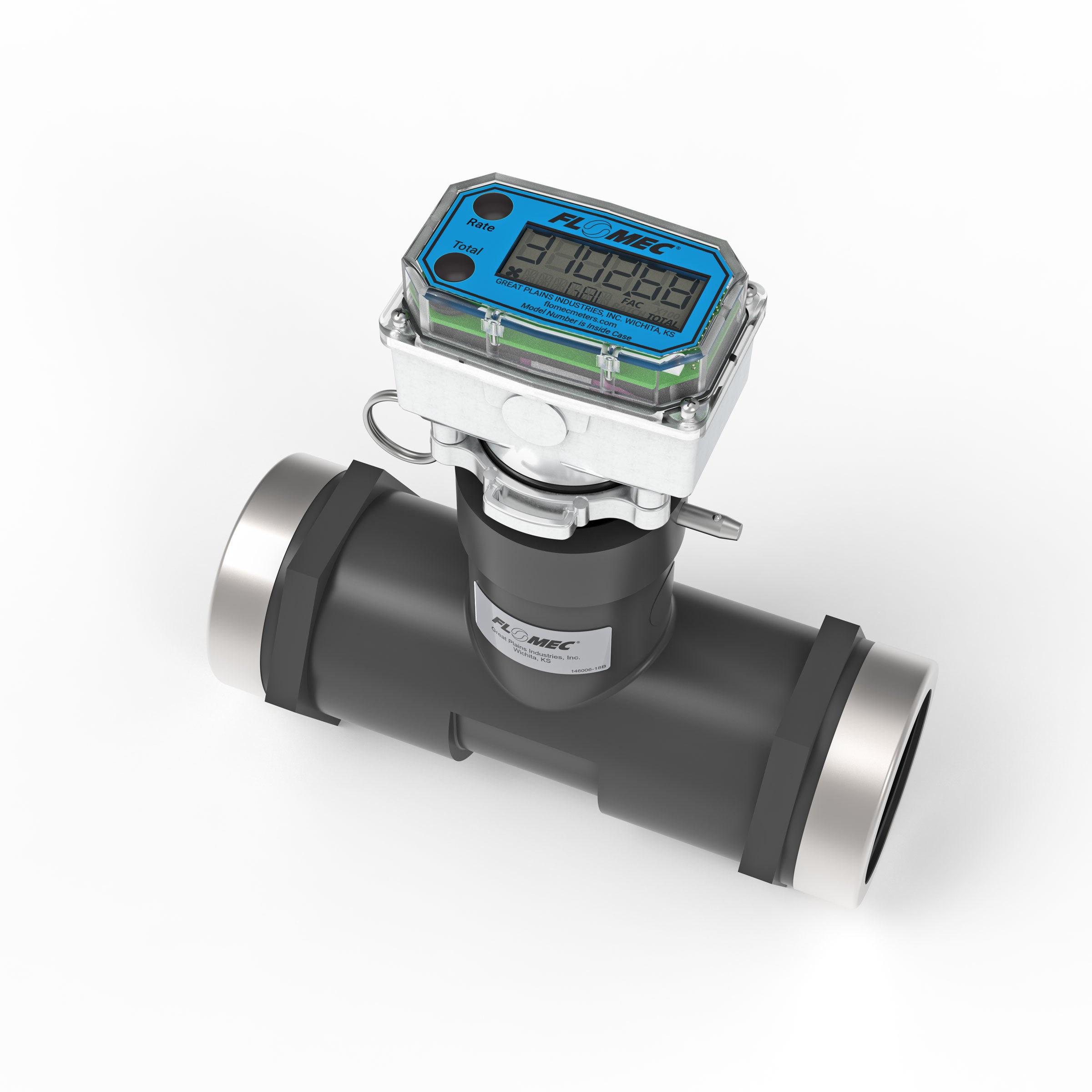 2" Ultrasonic Flow Meter with Digital Display, Schedule 80 PVC Tee, NPT (Female)