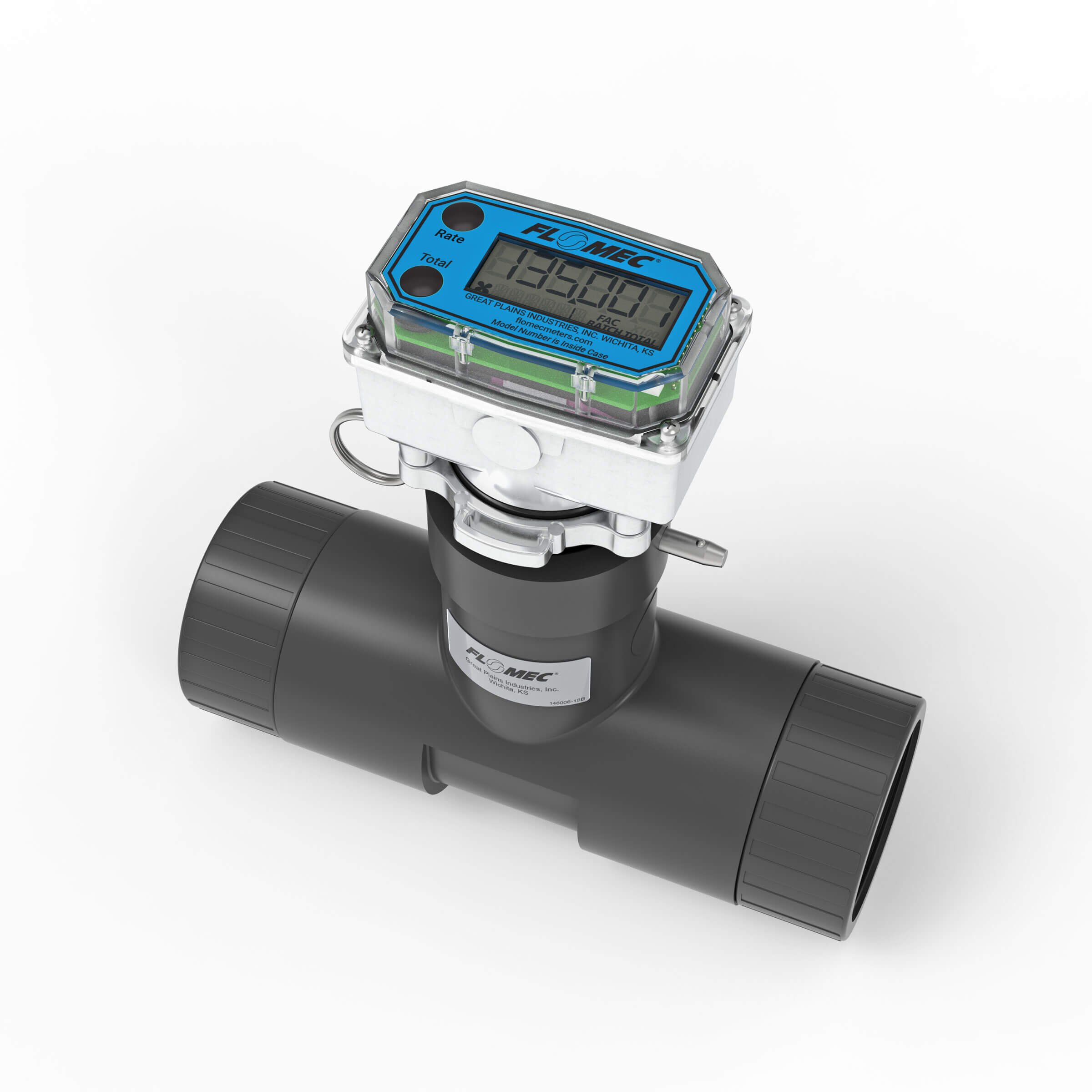 2" Ultrasonic Flow Meter with Digital Display, Schedule 80 PVC Tee, BSPT (Female)