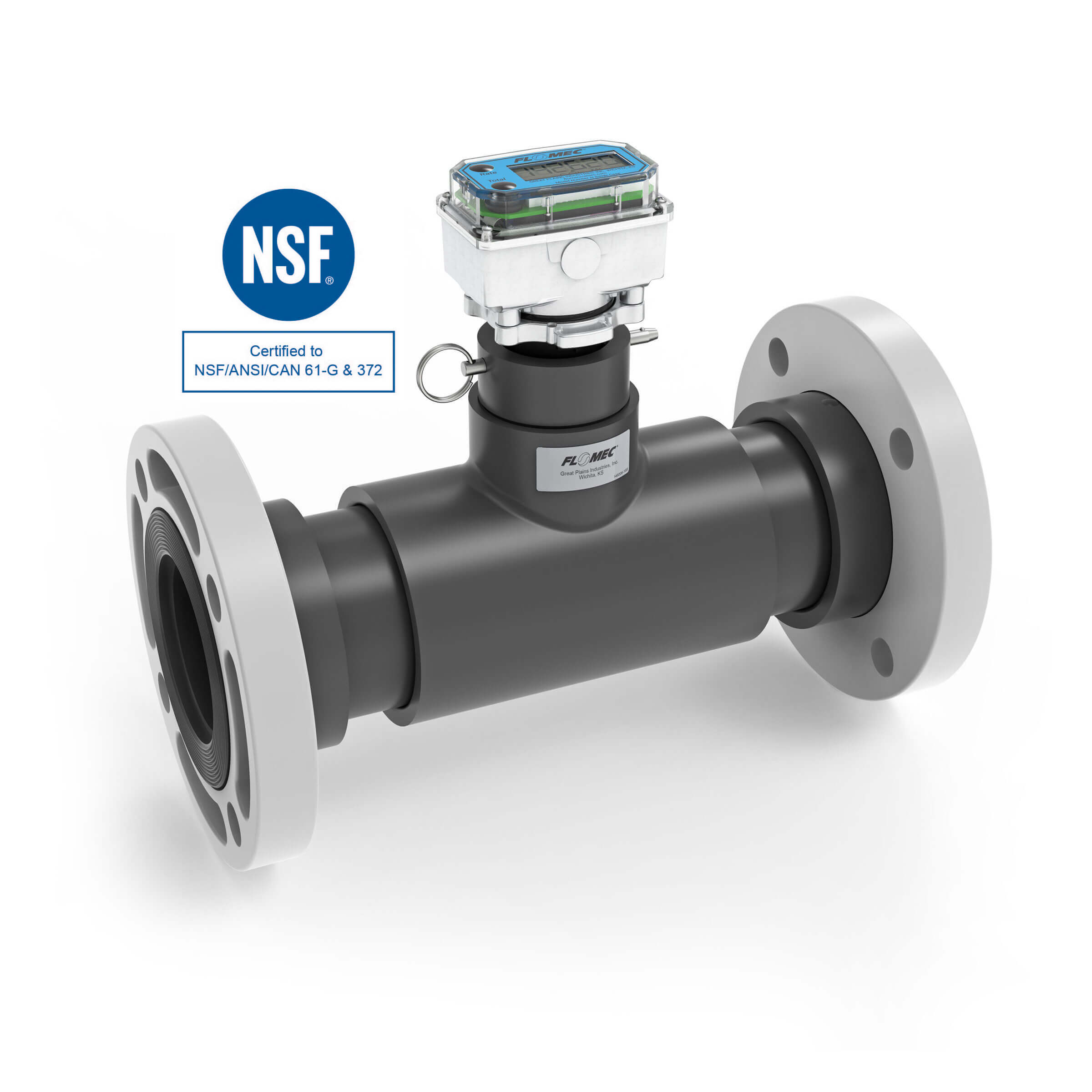 3" Ultrasonic Flow Meter with Digital Display, Schedule 80 PVC Tee, ANSI Flange