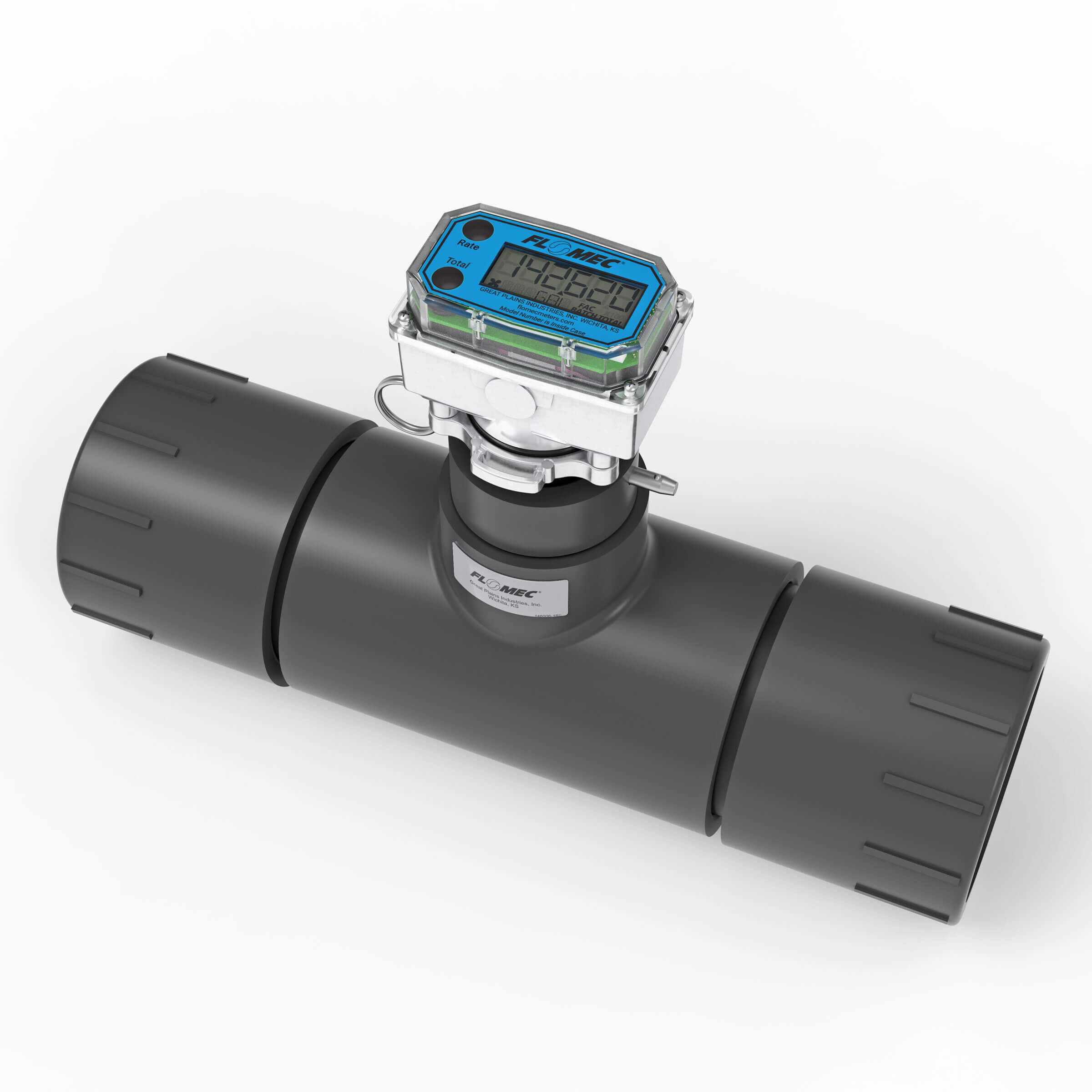 3" Ultrasonic Flow Meter with Digital Display, Schedule 80 PVC Tee, NPT (Female)