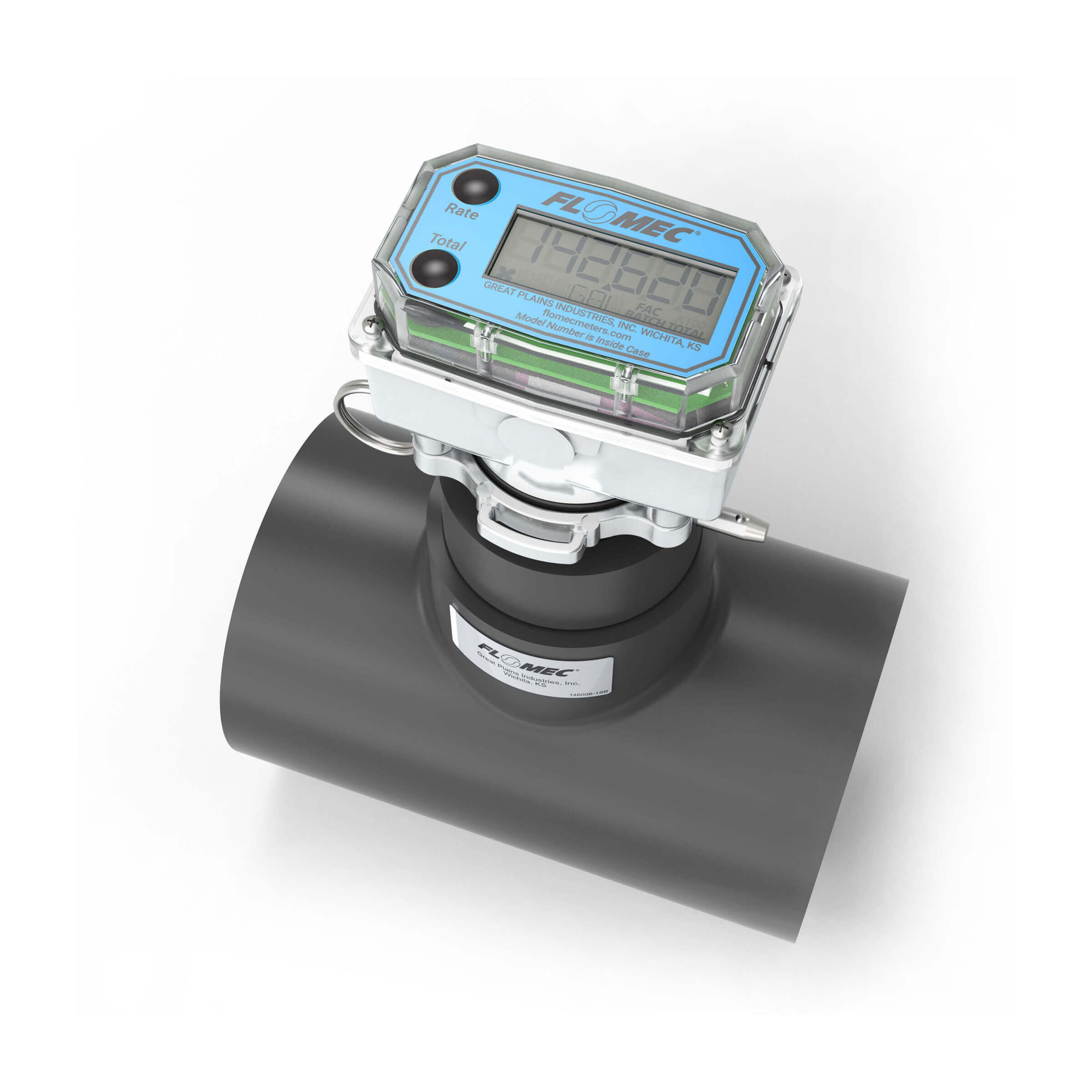 3" Ultrasonic Flow Meter with Digital Display, Schedule 80 PVC Tee, Socket