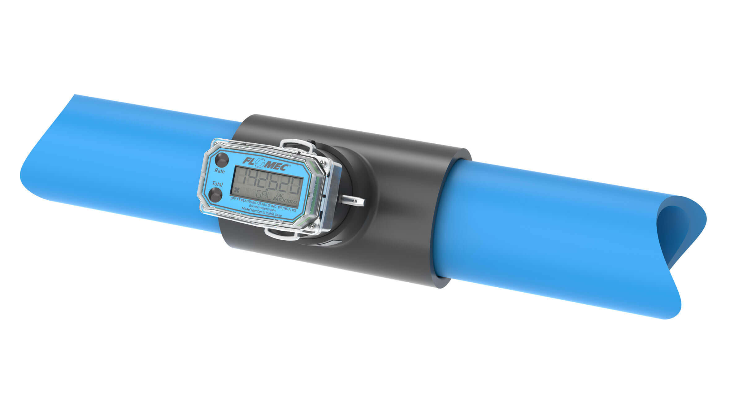 3" Ultrasonic Flow Meter with Digital Display, Schedule 80 PVC Tee, Socket