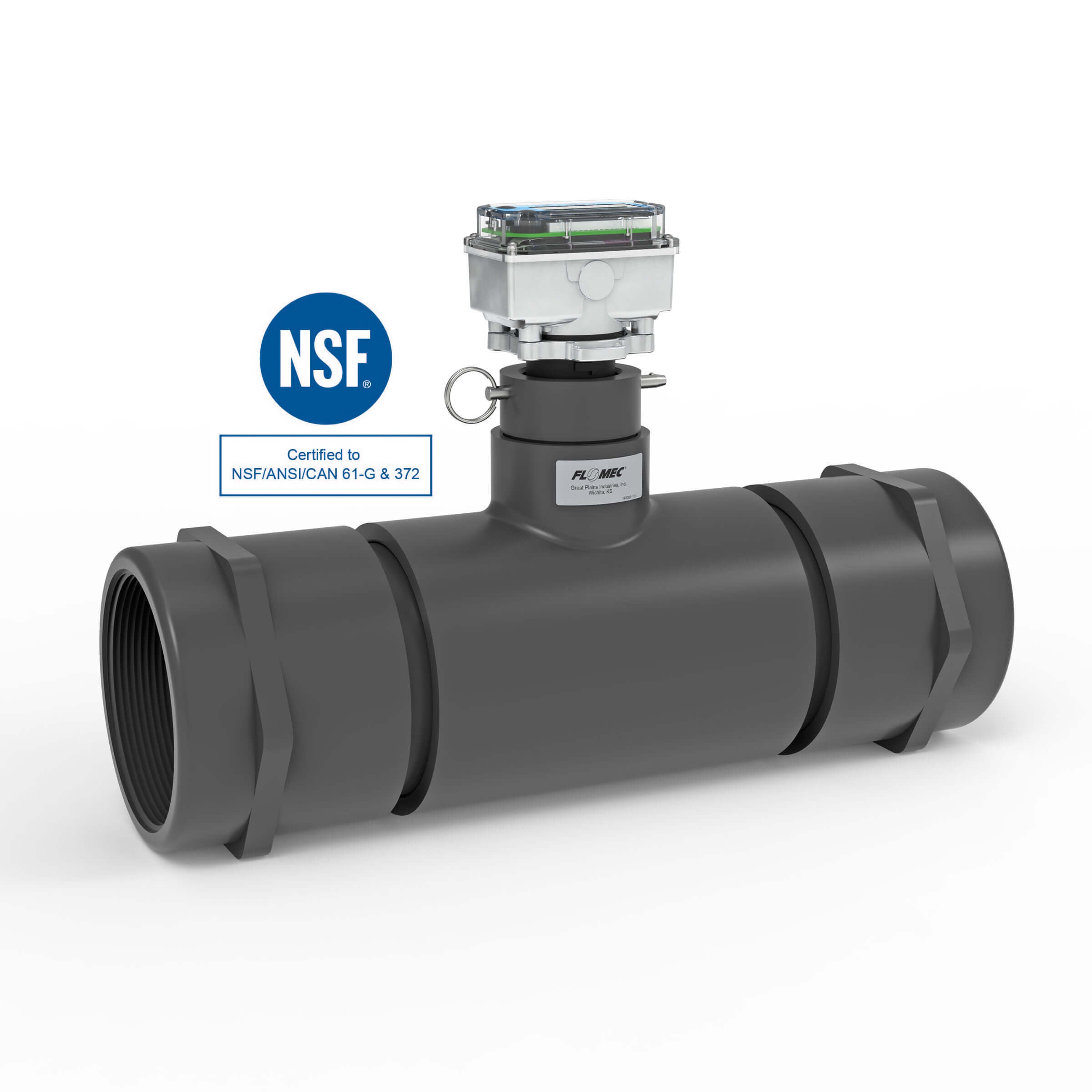 4" Ultrasonic Flow Meter with Digital Display, Schedule 80 PVC Tee, NPT (Female)