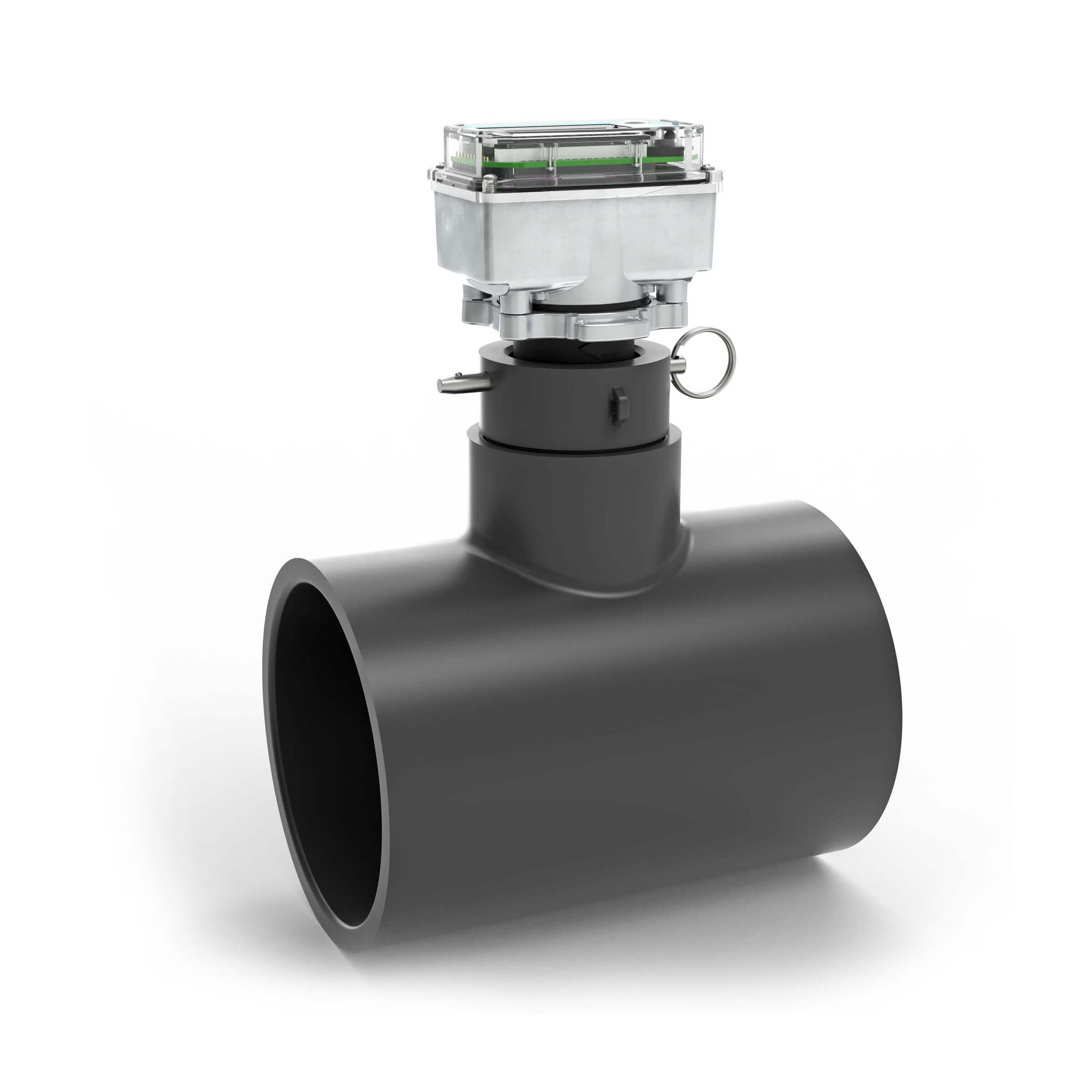 4" Ultrasonic Flow Meter with Digital Display, Schedule 80 PVC Tee, Socket