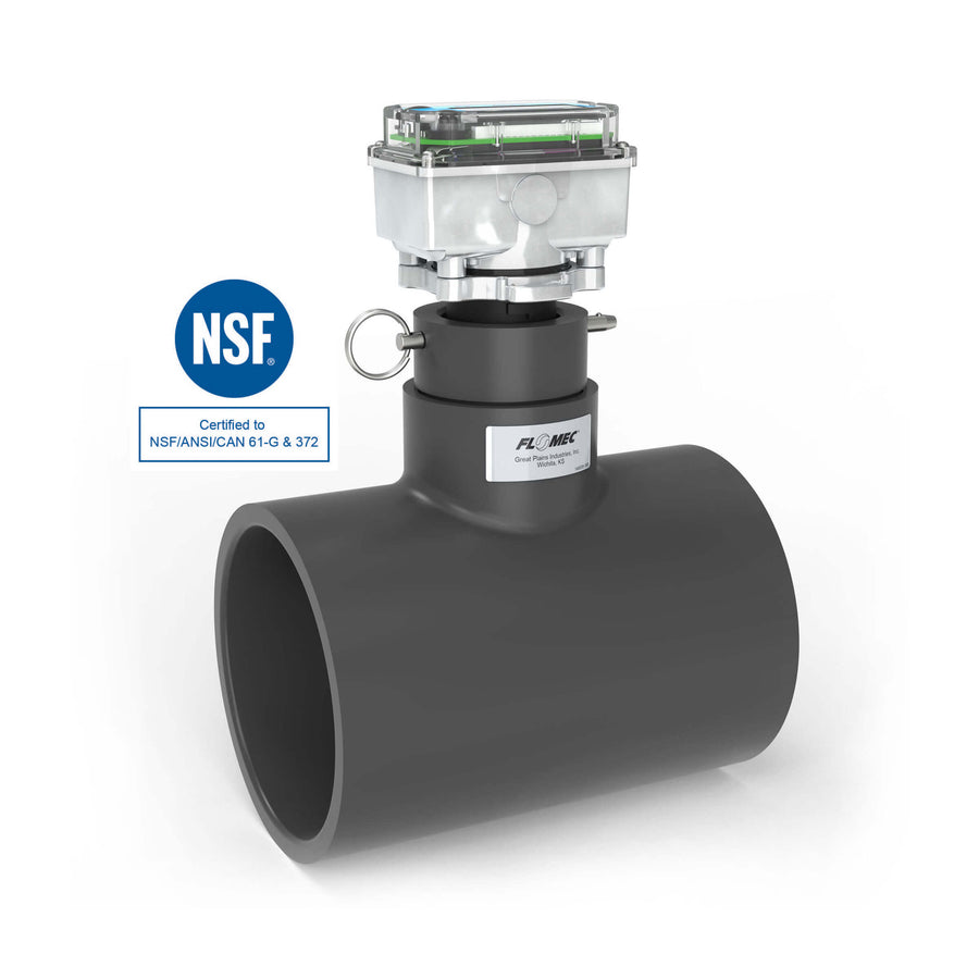 4" Ultrasonic Flow Meter with Digital Display, Schedule 80 PVC Tee, Socket