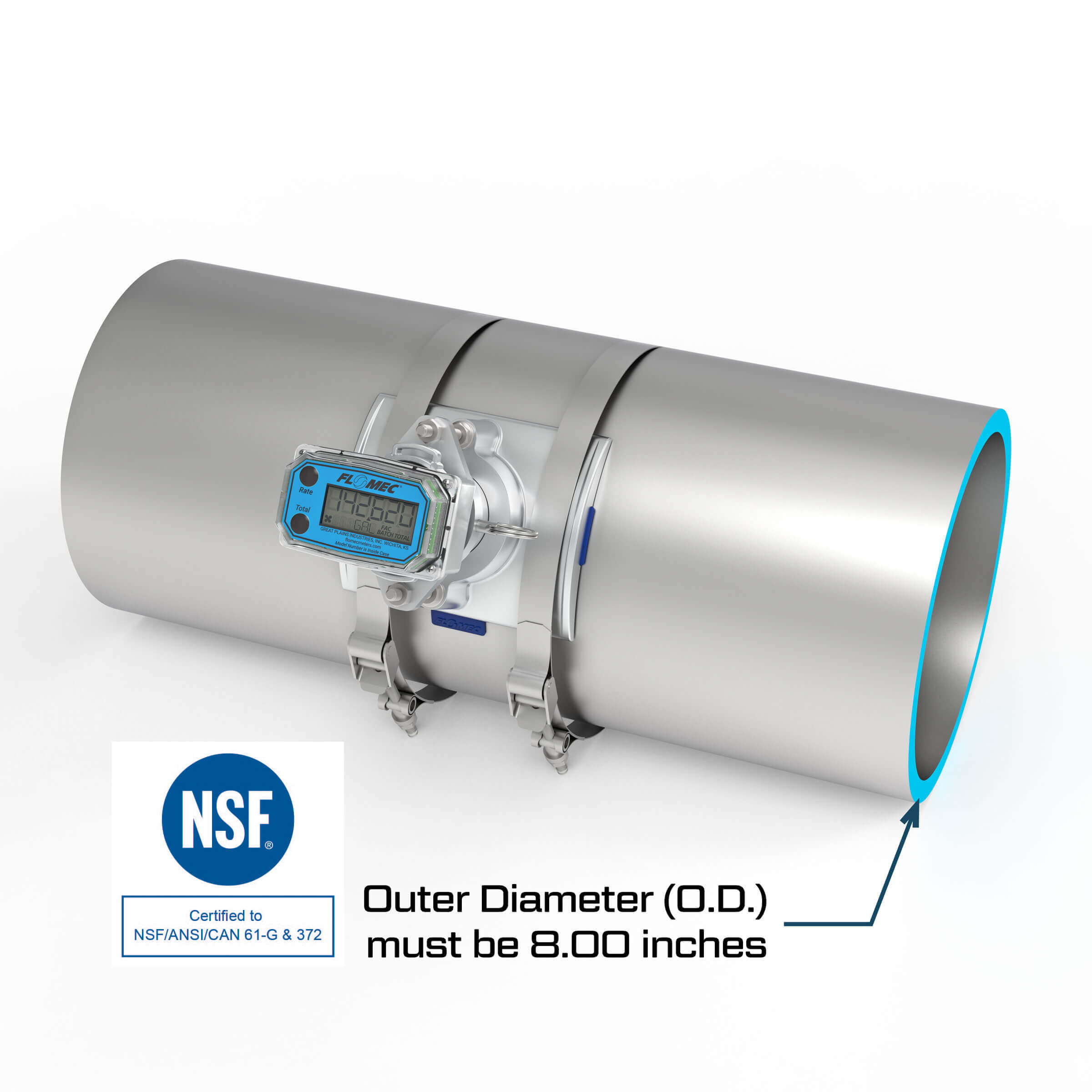 8" Ultrasonic Flow Meter with Digital Display, Saddle for Tube Pipe