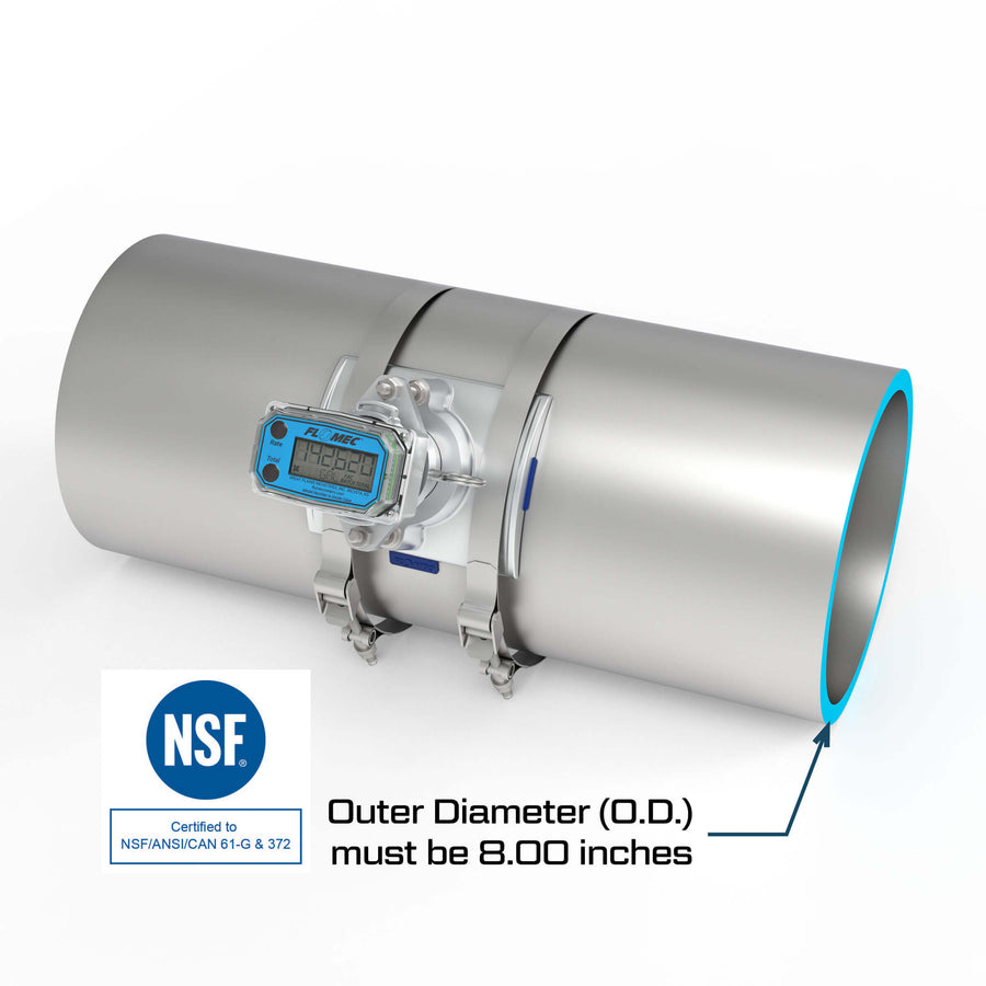 8" Ultrasonic Flow Meter with Digital Display, Saddle for Tube Pipe