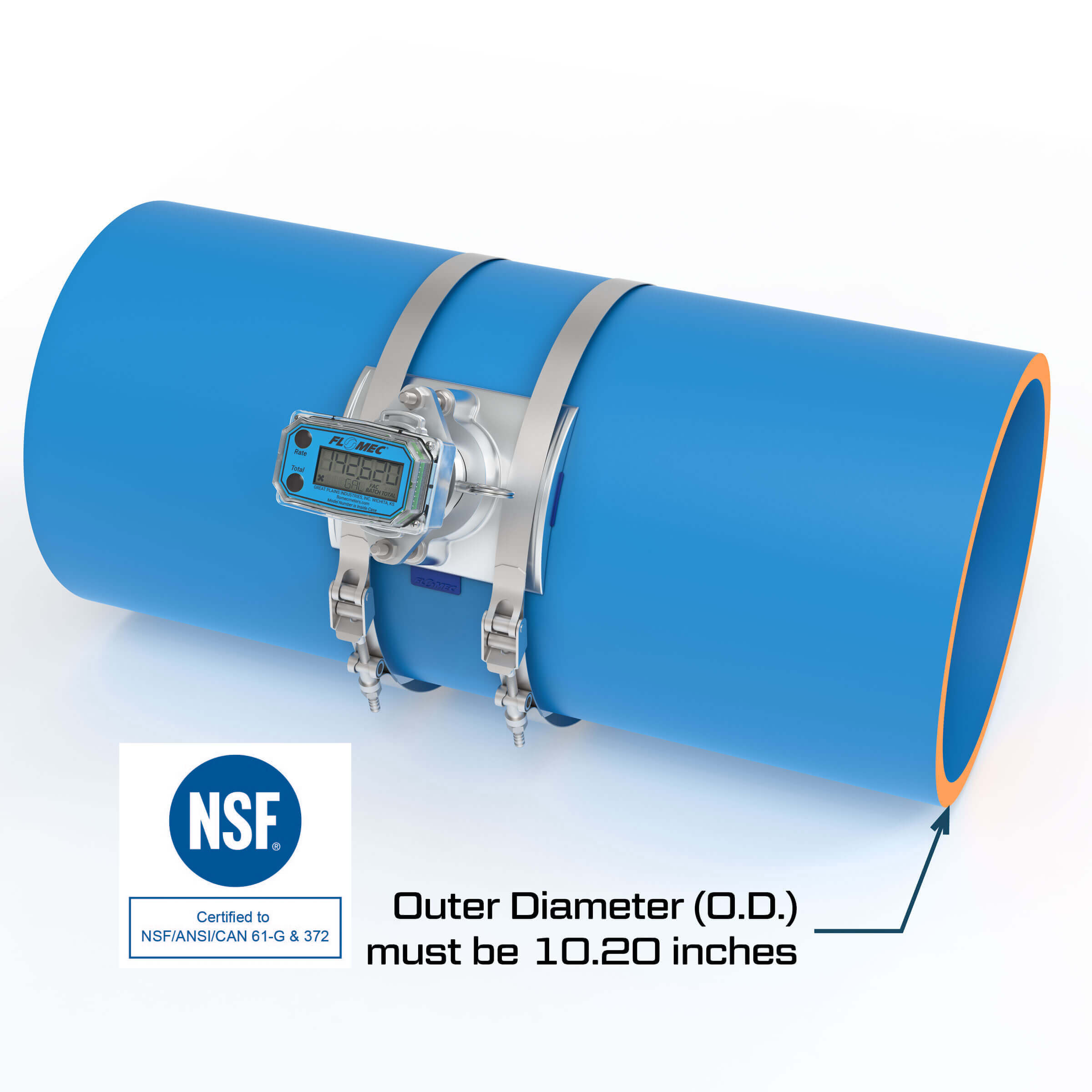 10" Ultrasonic Flow Meter with Digital Display, Saddle for Plastic Irrigation Pipe (PIP)