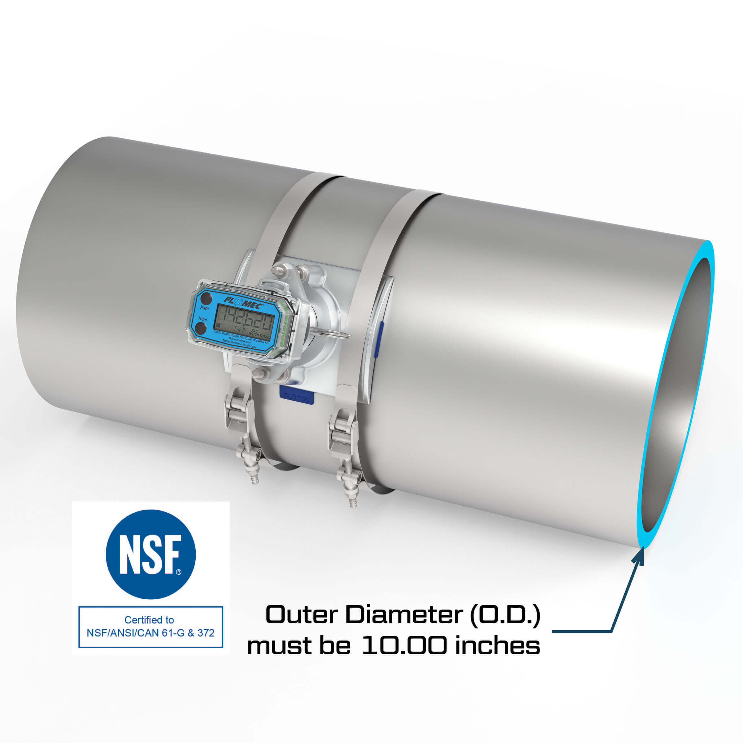 10" Ultrasonic Flow Meter with Digital Display, Saddle for Tube Pipe